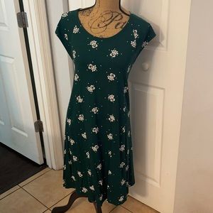 Green and white capped sleeve dress